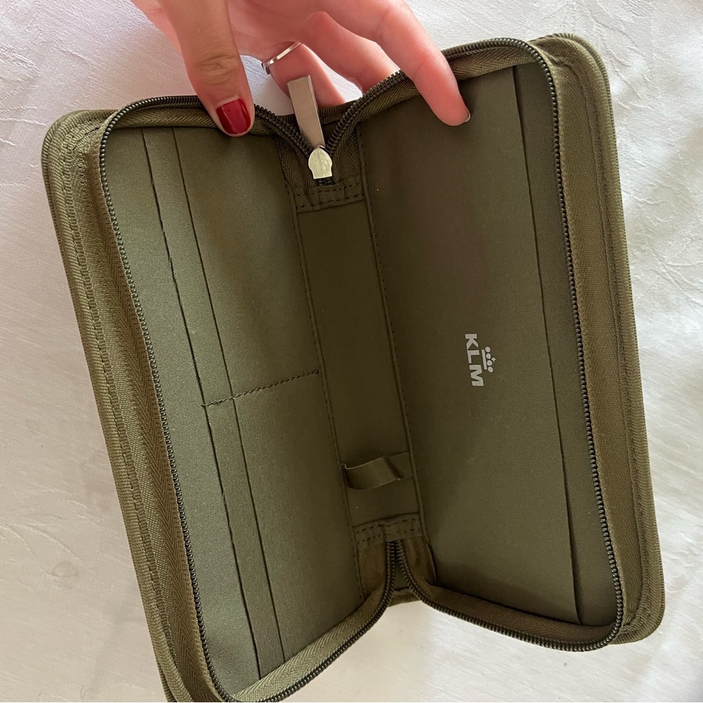 dark green KLM wallet for essentials